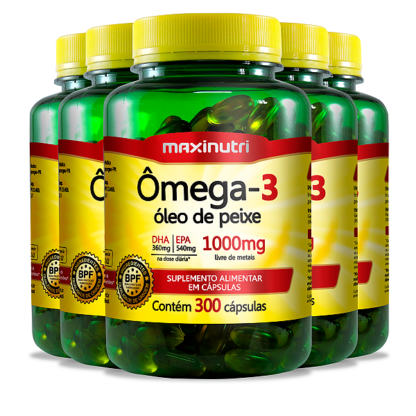 Kit 5 Ômega 3 1000mg Maxinutri 300 Cápsulas