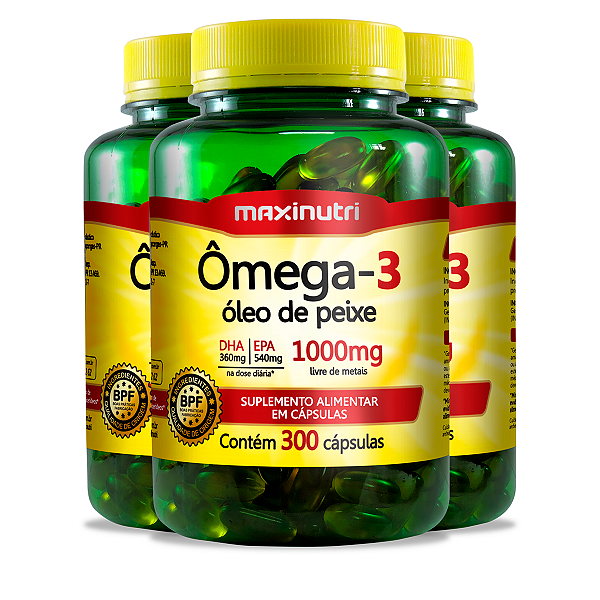 Kit 3 Ômega 3 1000mg Maxinutri 300 Cápsulas