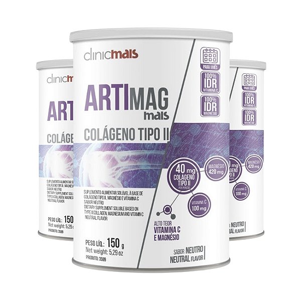 Kit 3 ARTIMAG Mais ClinicMais Colágeno Tipo 2 150g Neutro