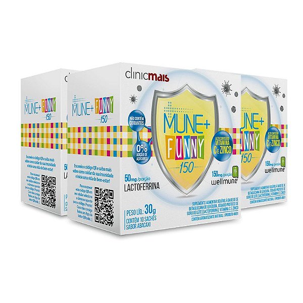 Kit 3 Mune + Funny 150 para imunidade infantil Clinic Mais