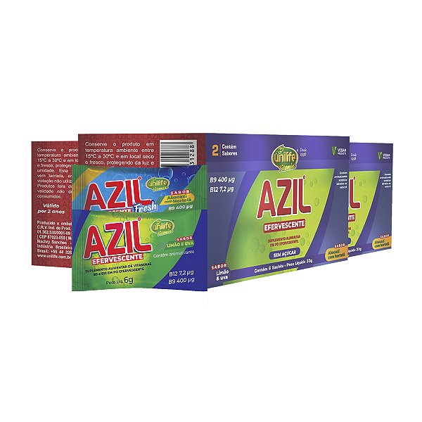 Kit 3 Azil Efervescente Unilife Abacaxi Hortelã Limão Uva 6un