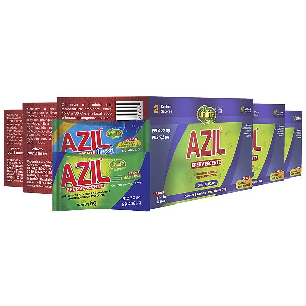Kit 5 Azil Efervescente Unilife Abacaxi Hortelã Limão Uva 6un