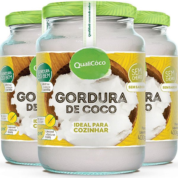 Kit 3 Gordura de coco pote Qualicôco 400g