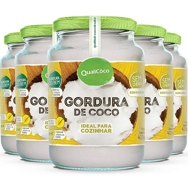 Kit 5 Gordura de coco pote Qualicôco 400g