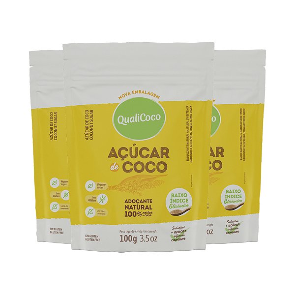 Kit 3 Açúcar de coco natural Qualicôco 100g