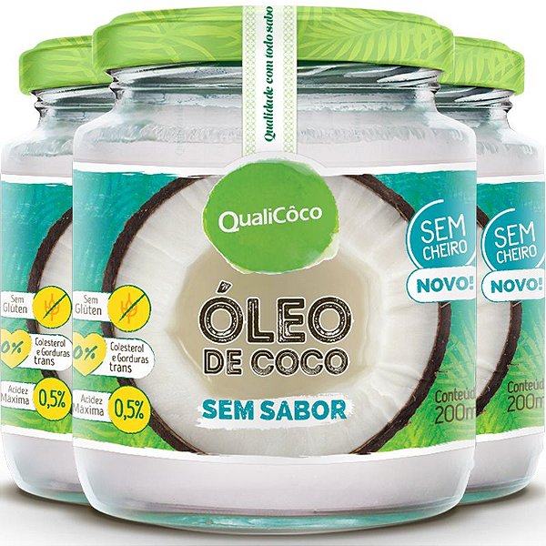 Kit 3 Óleo de coco sem sabor Qualicôco 200ml