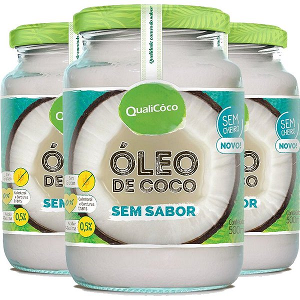 Kit 3 Óleo de coco sem sabor Qualicôco 500ml