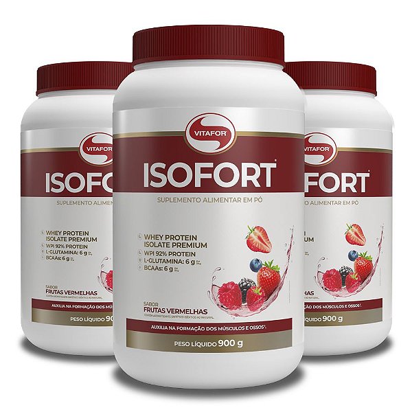 Kit 3 Whey Protein Isofort Vitafor 900g Frutas Vermelhas