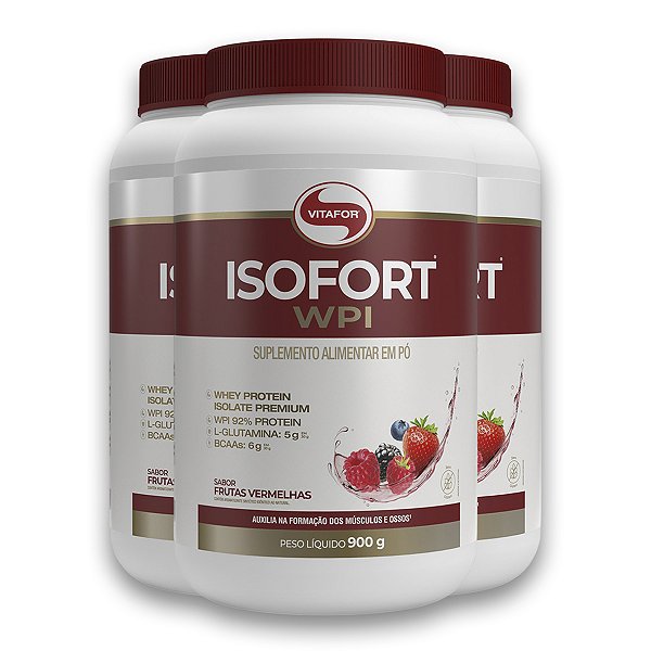 Kit 3 Isofort Vitafor Whey Protein 900g Frutas Vermelhas