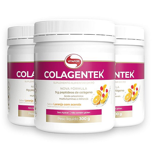 Kit 3 Colágeno hidrolisado Colagentek Vitafor laranja 300g