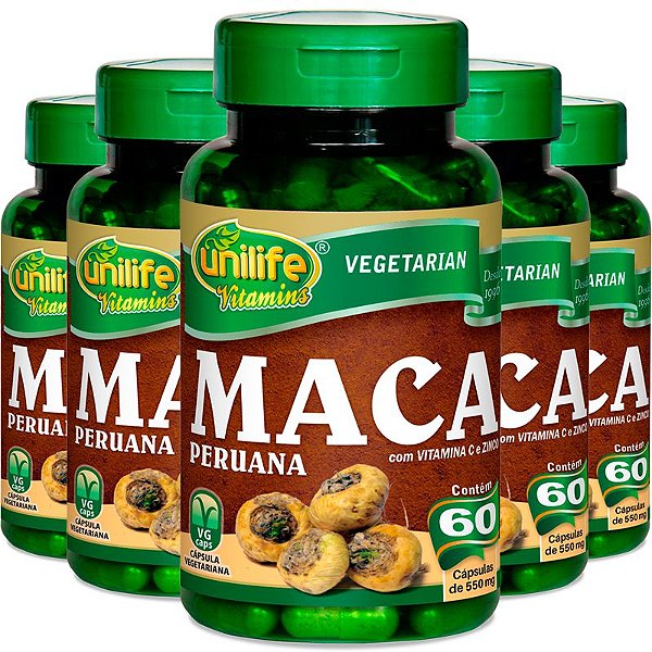 Kit 5 Maca peruana 550mg Unilife 60 cápsulas