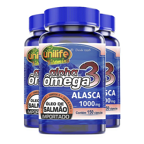 Kit 3 Ômega 3 Alpha Óleo de Salmão Unilife 1000mg 150 Cápsulas