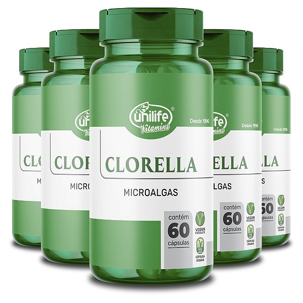 Kit 5 Clorella 500mg Unilife 60 cápsulas