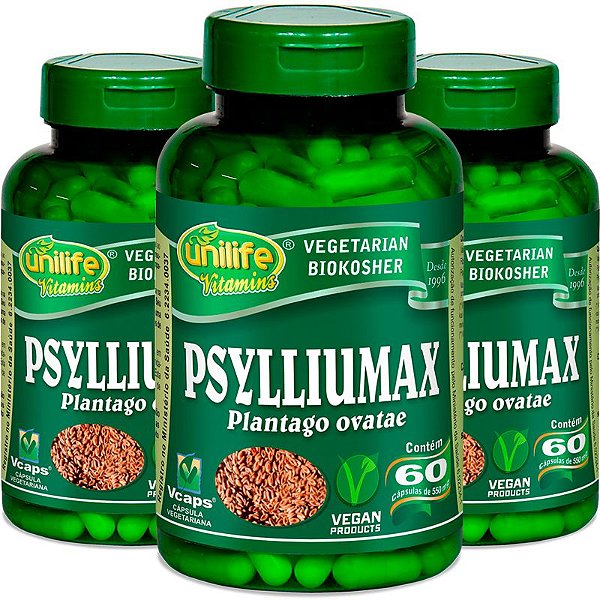 Kit 3 Psyllium Unilife Psylliumax 60 cápsulas