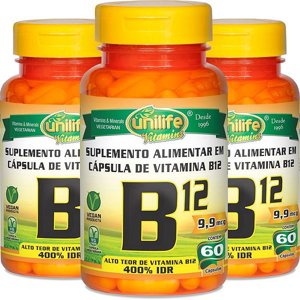 Kit 3 Vitamina B12 Cobalamina Unilife 60 cápsulas