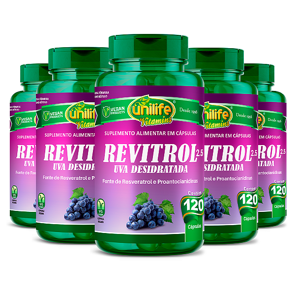 Kit 5 Resveratrol uva desidratada Unilife 120 cápsulas
