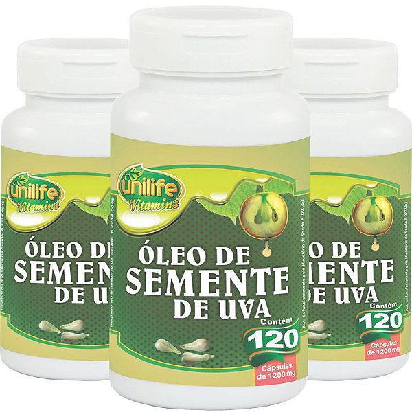 Kit 3 Óleo de semente de uva 1200mg Unilife 120 cápsulas