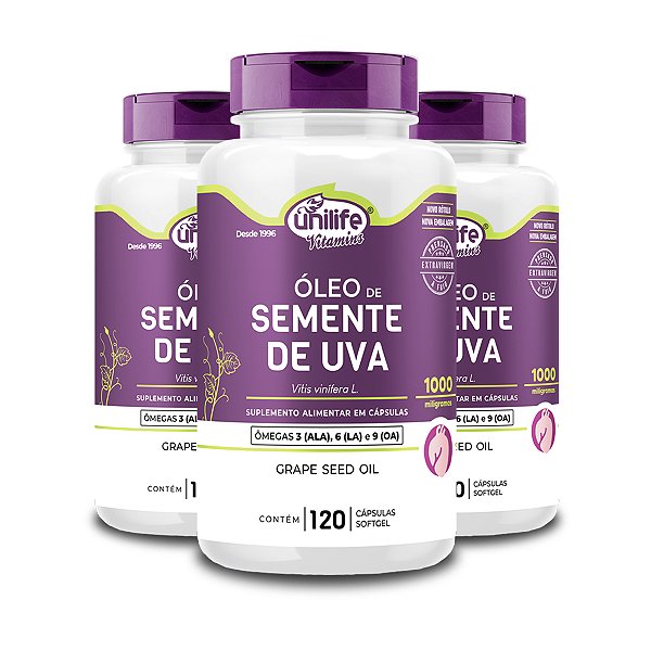 Kit 3 Óleo de Semente de Uva Unilife 120 cápsulas 1000mg