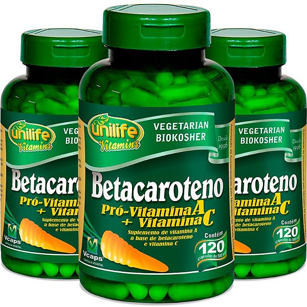Kit 3 Betacaroteno Pró-Vitamina A Unilife 120 cápsulas