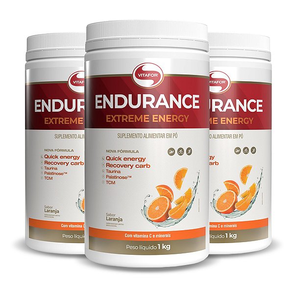 Kit 3 Endurance Extreme Energy Vitafor Laranja 1000g