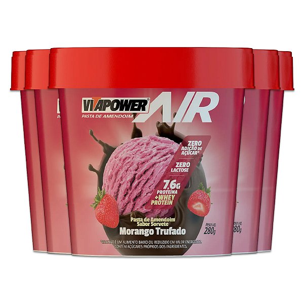 Kit 5 Pasta de Amendoim Vitapower Whey Morango Trufado 280g