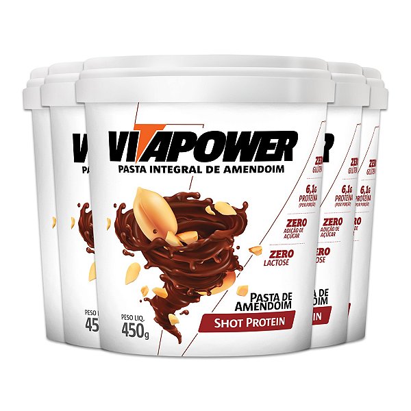 Kit 5 Pasta de Amendoim Vitapower Integral Shot Protein 450g