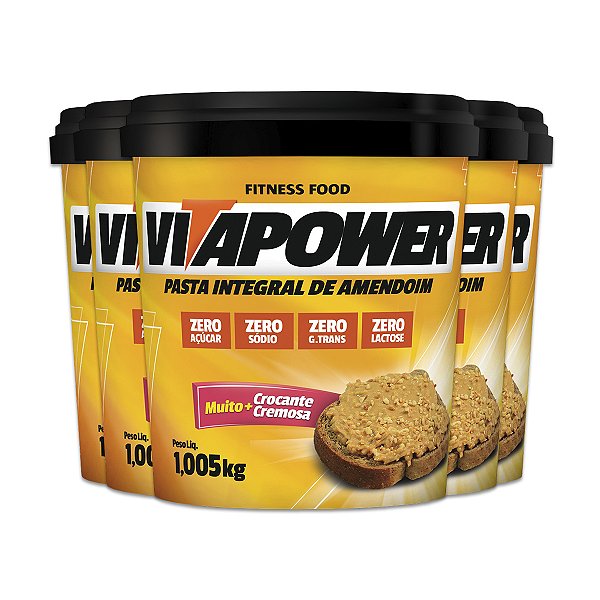 Kit 5 Pasta de Amendoim Vitapower Integral Crocante 1Kg