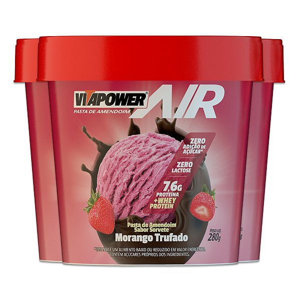 Kit 3 Pasta de Amendoim Vitapower Whey Buenna Trufado 280g