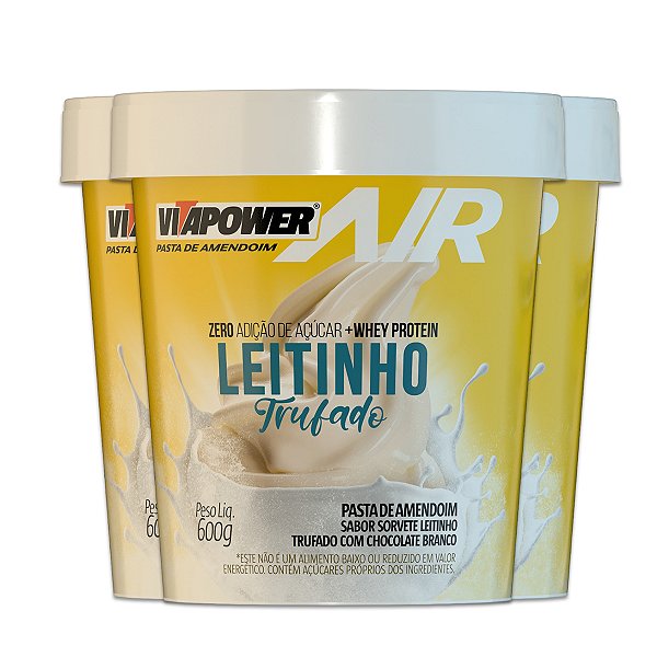 Kit 3 Pasta de Amendoim Vitapower Whey Leitinho Trufado 600g