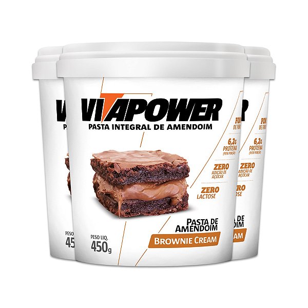 Kit 3 Pasta de Amendoim Vitapower Brownie e Cream 450g