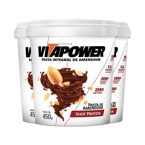 Kit 3 Pasta de Amendoim Vitapower Integral Shot Protein 450g