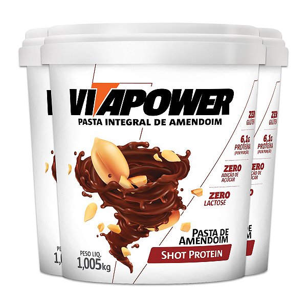 Kit 3 Pasta de Amendoim Vitapower Integral Shot Protein 1Kg