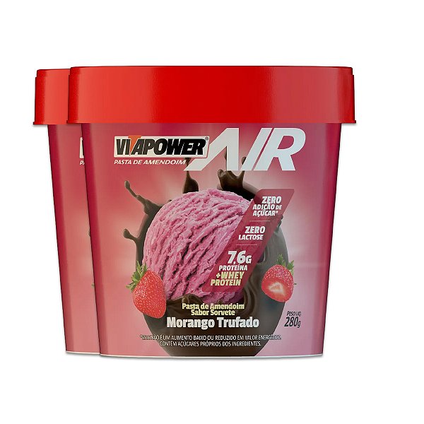 Kit 2 Pasta de Amendoim Vitapower Whey Morango Trufado 280g