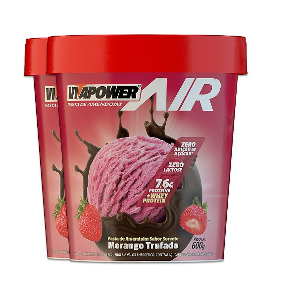 Kit 2 Pasta de Amendoim Vitapower Whey Morango Trufado 600g