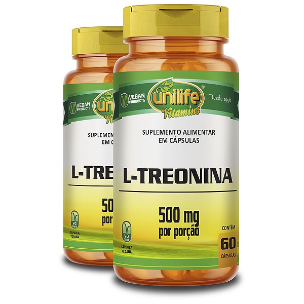 Kit 2 L-Treonina Unilife 500mg 60 Cápsulas