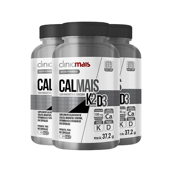Kit 3 Calmais K2+D3 ClinicMais 60 Cápsulas