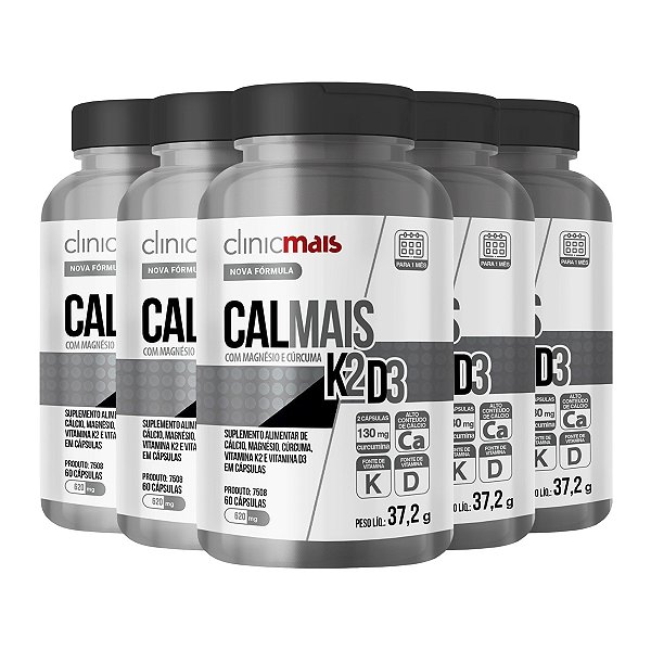 Kit 5 Calmais K2+D3 ClinicMais 60 Cápsulas