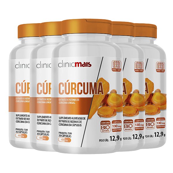 Kit 5 Cúrcuma ClinicMais 30 Cápsulas