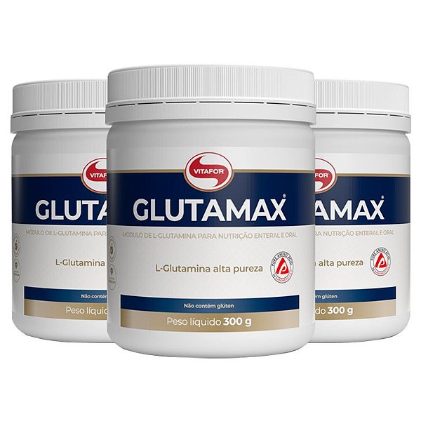 Glutamina Vitafor em Pó Glutamax 300g Kit 03 Und