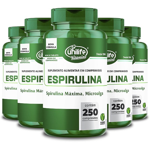 Kit 5 Espirulina Unilife 250 Comprimidos 1000mg