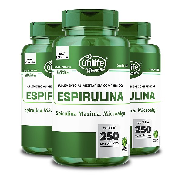 Kit 3 Espirulina Unilife 250 Comprimidos 1000mg