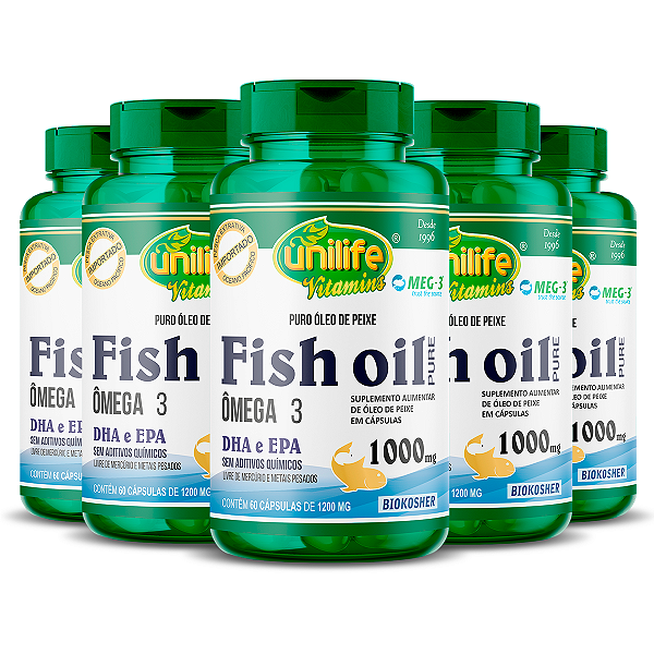 Kit 5 Óleo de Peixe Fish Oil Unilife 60 capsulas