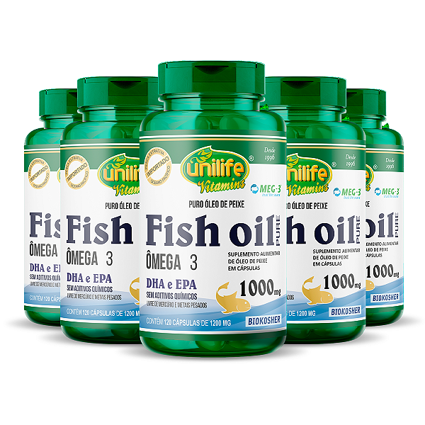 Kit 5 Óleo de Peixe Fish Oil Unilife 120 capsulas 1000mg