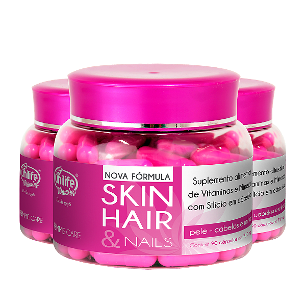 Kit 3 Skin Hair e Nails Femme Care Unilife 90 Cápsulas