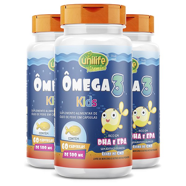 Kit 3 Ômega 3 500mg Kids Unilife 60 Cápsulas