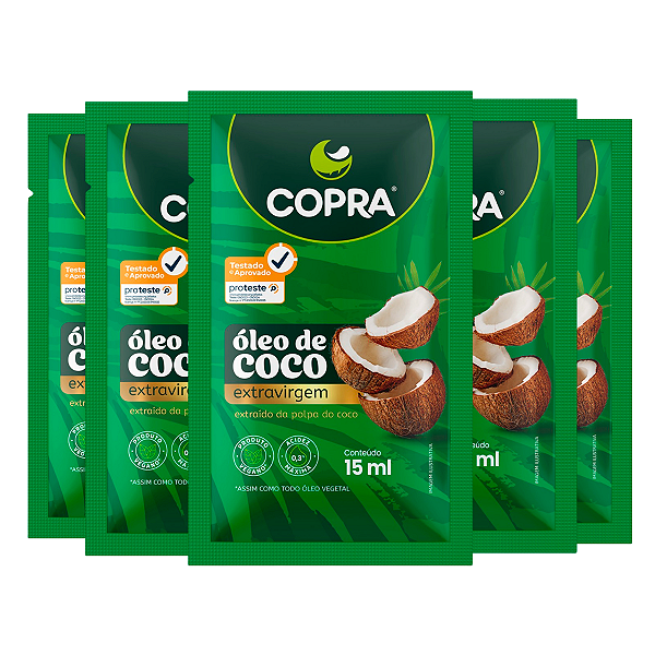 Kit 5 Óleo de Coco Extra Virgem Copra Sachê 15ml