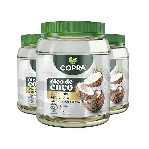 Kit 3 Óleo de Coco Sem Sabor Copra 1 Litro
