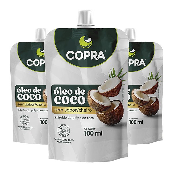 Kit 3 Óleo de Coco Sem Sabor Copra 100ml Pouch