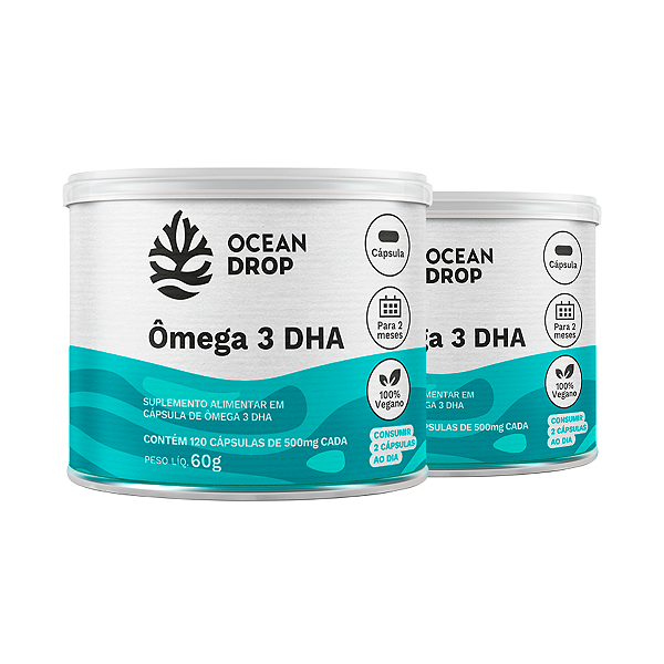 Kit 2 Ômega 3 DHA 400mg Ocean Drop Vegano 60 Cápsulas