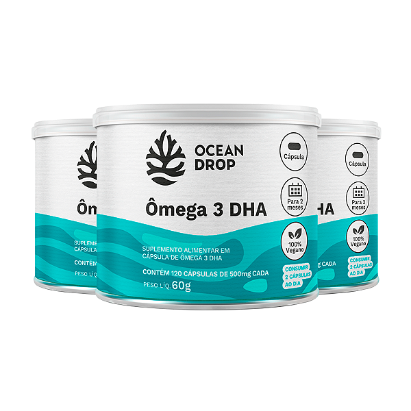 Kit 3 Ômega 3 DHA 400mg Ocean Drop Vegano 60 Cápsulas